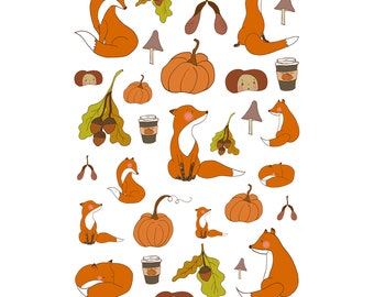 Autumn Fox Illustration Stickers 001