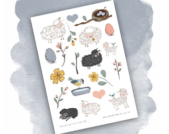 Springtime with Ewe Scrapbooking or planner Illustration Stickers 001