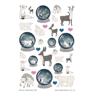 Winter Woodland scrapbooking or planner Illustration Stickers 001