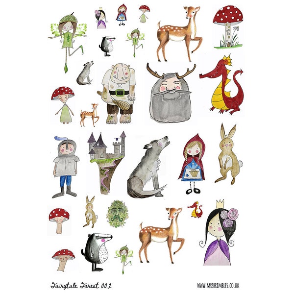 Fairytale Forest A5 Planner / Journal / Scrapbook/ Card Making Illustration Stickers 001