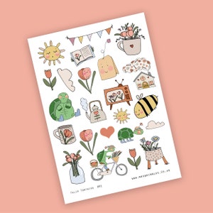 Tulip Tortoise Spring Scrapbooking or planner Illustration Stickers