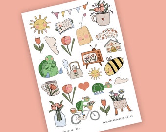 Tulip Tortoise Spring Scrapbooking or planner Illustration Stickers