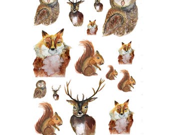 Watercolour Autumn Animals Planner / Journal / Scrapbook/ Card Making Stickers 001