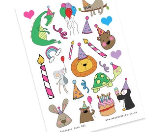 The Birthday Gang scrapbooking or planner Illustration Stickers 001