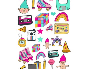 Retro Baby scrapbooking or planner Illustration Stickers 001