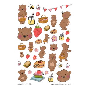 Bears Summer Picnic Party scrapbooking, planificador Ilustración Pegatinas 001