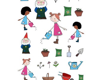 An English Garden Illustration Stickers