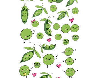 The Hap-Pea Family Planner / Journal / Scrapbook/ Card Making Illustration Stickers 001