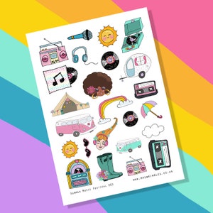 Pegatinas de ilustración para álbumes de recortes o planificadores del festival de música de verano