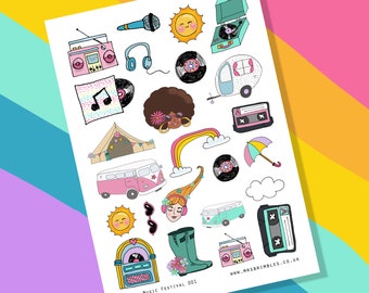 Summer Music Festival Scrapbooking or planner Illustration Stickers 001