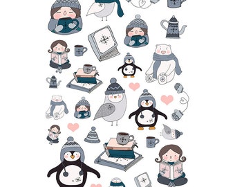 Winter Hygge Illustration Stickers 001