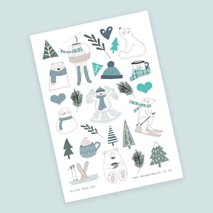 Scrapbooking ou planificateur Alpine Winter Mountain Bear Autocollants d’illustration 001