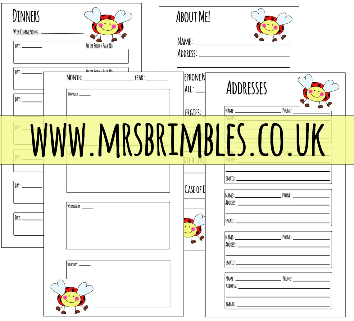 A5 LADYBUG Filofax printable inserts | Etsy