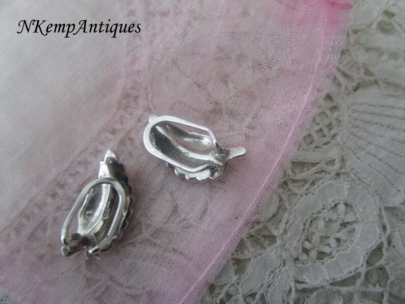 Silver marcasite earrings clip ons real silver