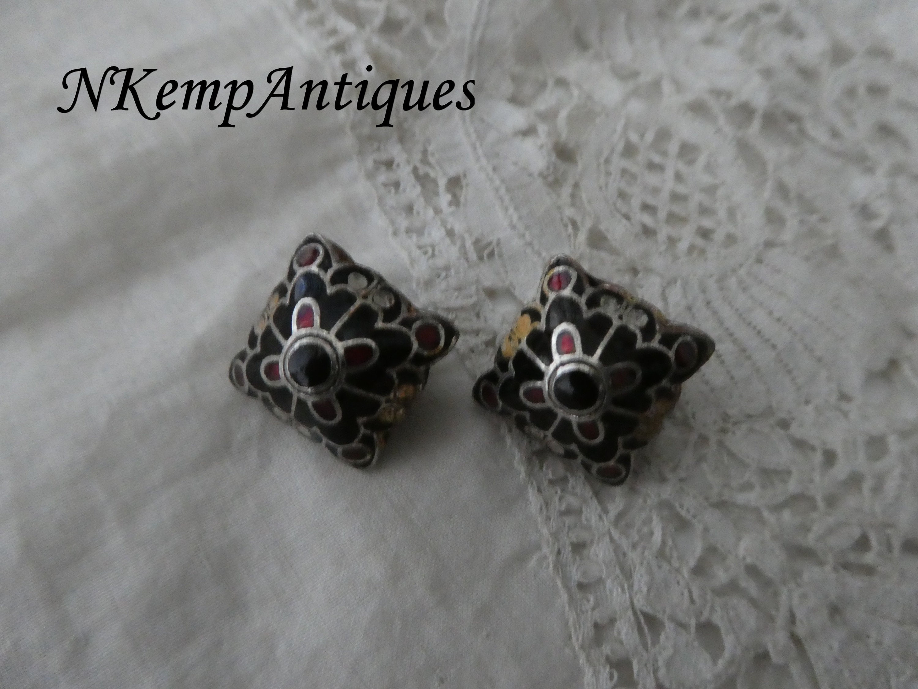 Old enamel bead x 2