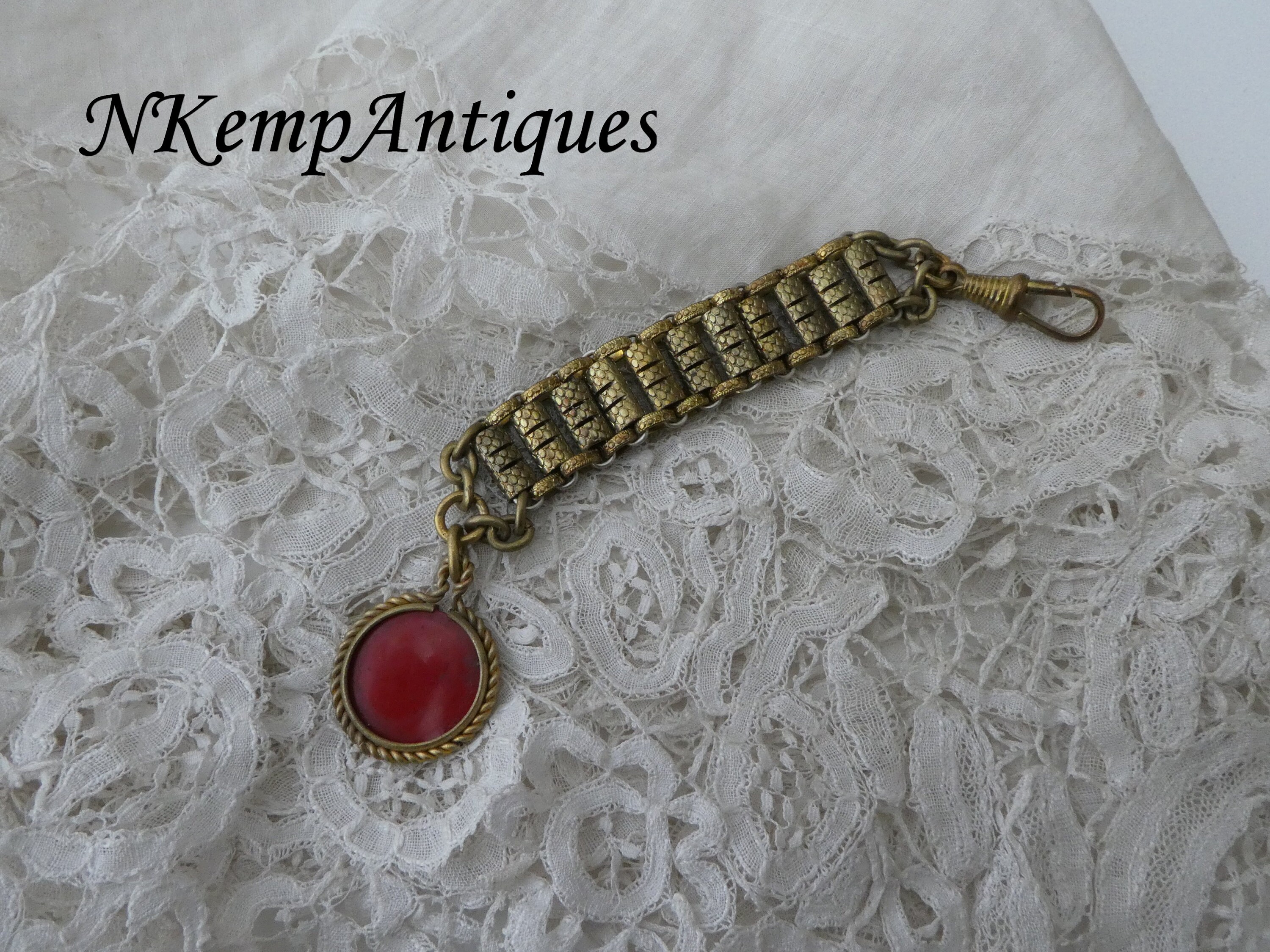Chaîne De Montre à Gousset Chatelaine - Plaque Or - Maille Alternée Cheval - Antiquité Avant 1920