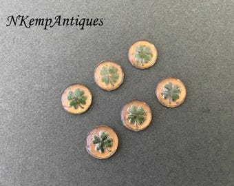 Old glass component x 6 four leaf clover