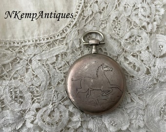 Antike Taschenuhr aus echtem Silber mit Reitermotiv aus dem Jahr 1900, Restaurierungsprojekt