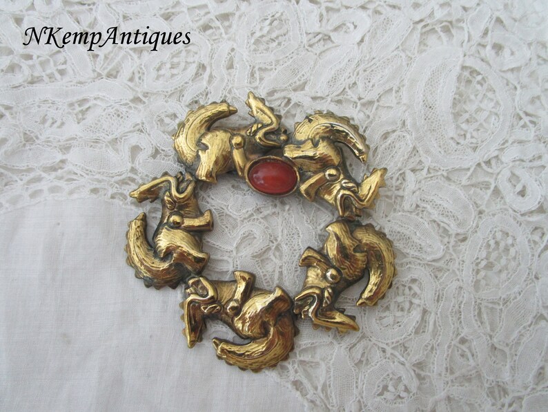 Broche Vintage Design Signée OSLO - Bijou Orange En Alliage Métallique - Occasion