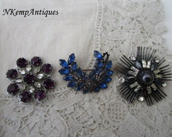 Broken rhinestone brooch x 3