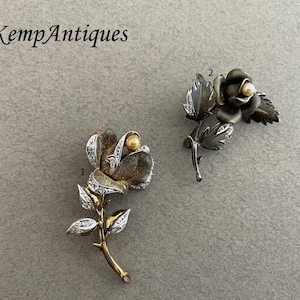 Alte Sterling Silber Rosen Brosche Blume
