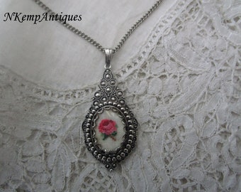 Petit point pendant and chain