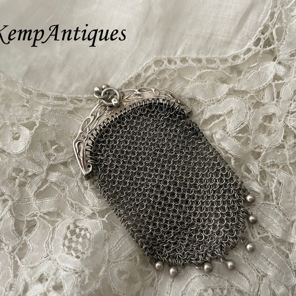 Antique chatelaine purse real silver 1910