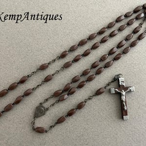 Old glass rosary French religious brown rosary