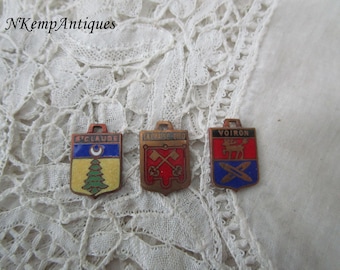 Old french enamel pendant /charm x 3