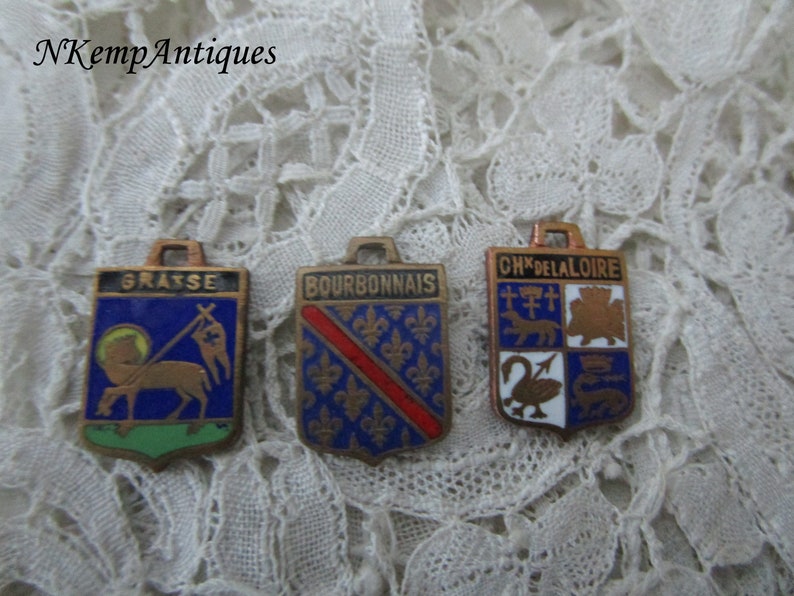 Old French enamel pendant/charm x 3 image 1