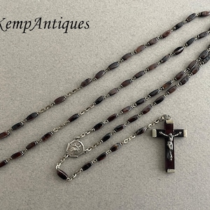 Old glass rosary French beads religious brown rosary