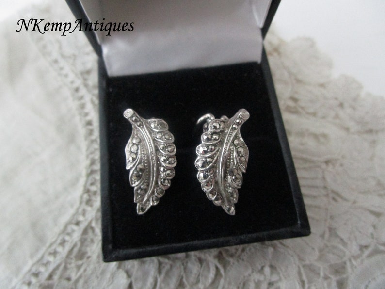 Silver marcasite earrings clip ons real silver