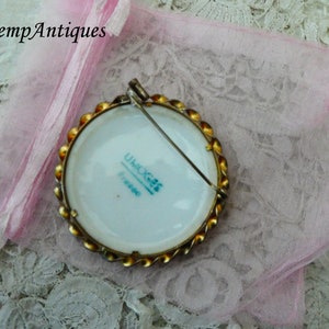 Broche Ancienne En Porcelaine De Limoges - Bleu De Four - Bijou Vintage - Occasion (déjà Portée)