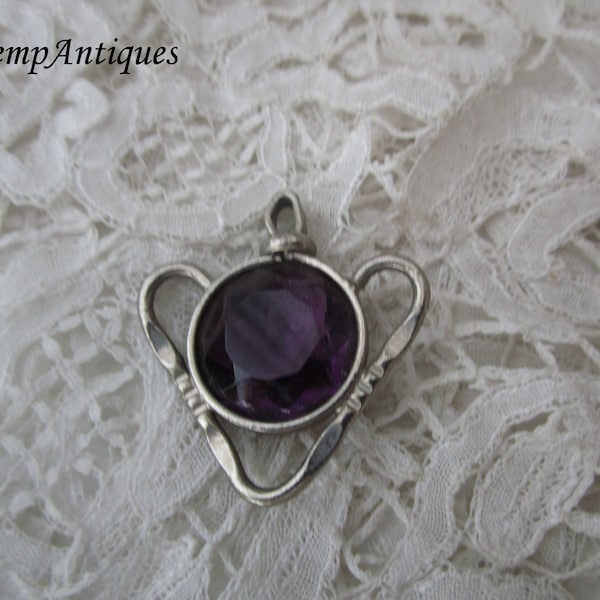 Antique watch fob /pendant 1910 amethyst glass