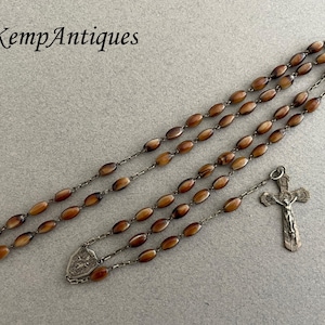 Old glass rosary French religious brown rosary
