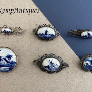 Antique delft brooch sterling silver dutch