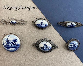 Broche antigo de Delft em prata esterlina holandesa