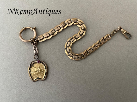 Chaîne De Montre Gousset Vintage En Laiton Avec Charme équestre - Ancienne, Bel état, Unisexe