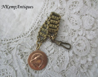 Antique chatelaine fob watch chain equestrian