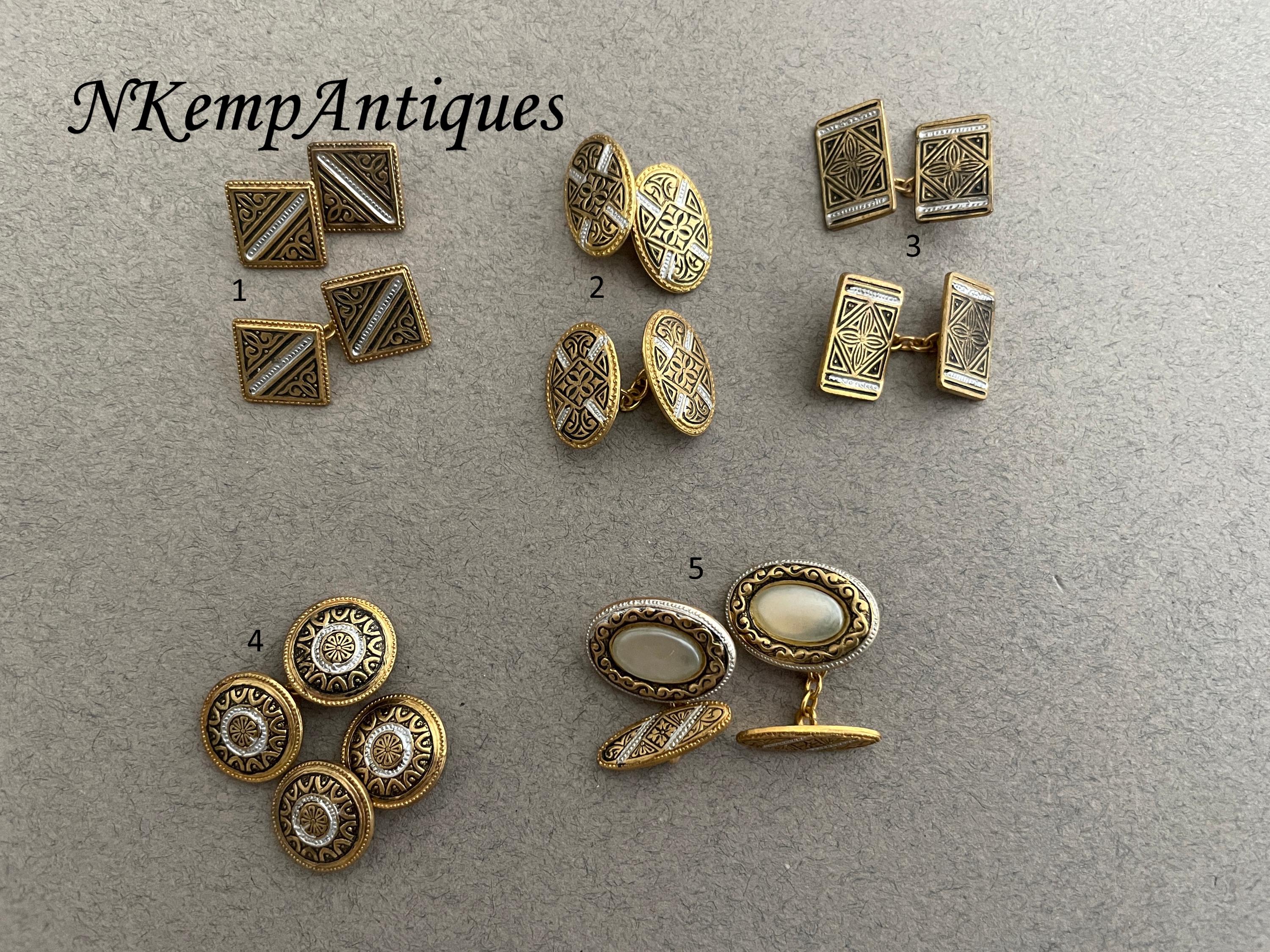 Lot De Boutons De Manchettes Fantaisie Vintage – Style Doré – Mix De Métaux