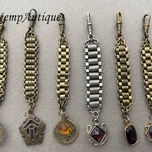 Old watch chatelaine chain glass fob