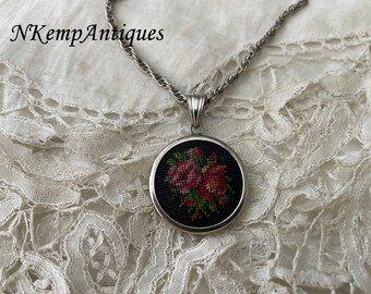 Old Petit point pendant and chain