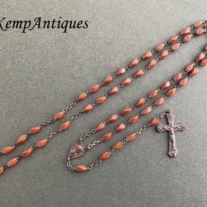 Old glass rosary French brown rosary religious
