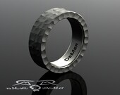 Hammered heavy wedding band. 14kt blackened gold. Rough hewn rustic organic mens ring. 8mm wide hammered commitment ring. Contemporary.