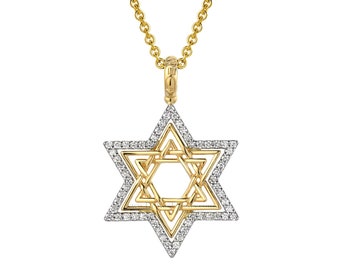 Star of David platinum and 18kt pendant with .60 cttw G/VS+ ideal diamonds. Israel two tone mitzvah. Star of David diamond necklace.