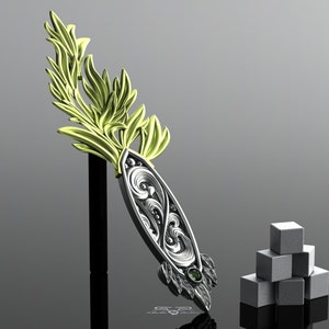 Worlds most valuable luxury absinthe spoon in solid green gold & sterling silver. 0.80ct green diamond. Absinthiana Green Fairy Pontarlier.