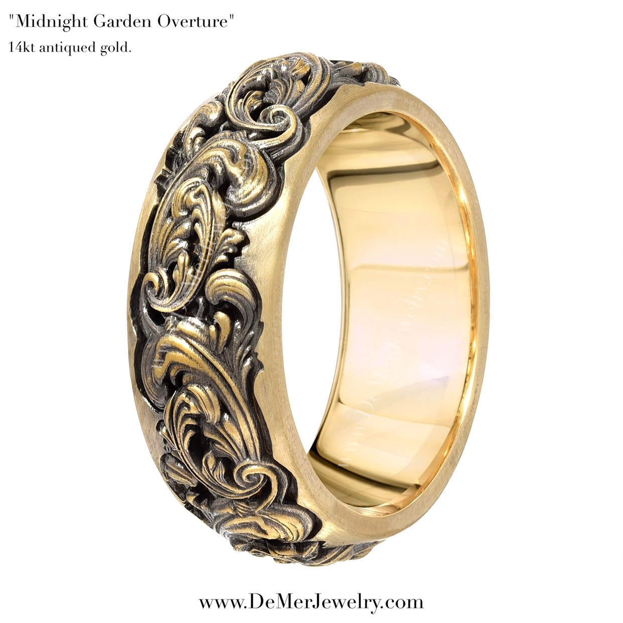 Heavy sculpted scroll work 10mm wide engraved wedding band in