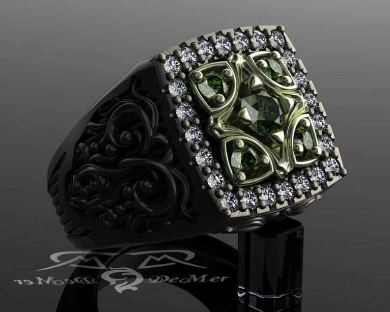 1.62 Cttw White and Green Diamond Mens Cocktail Ring. 14kt Etsy