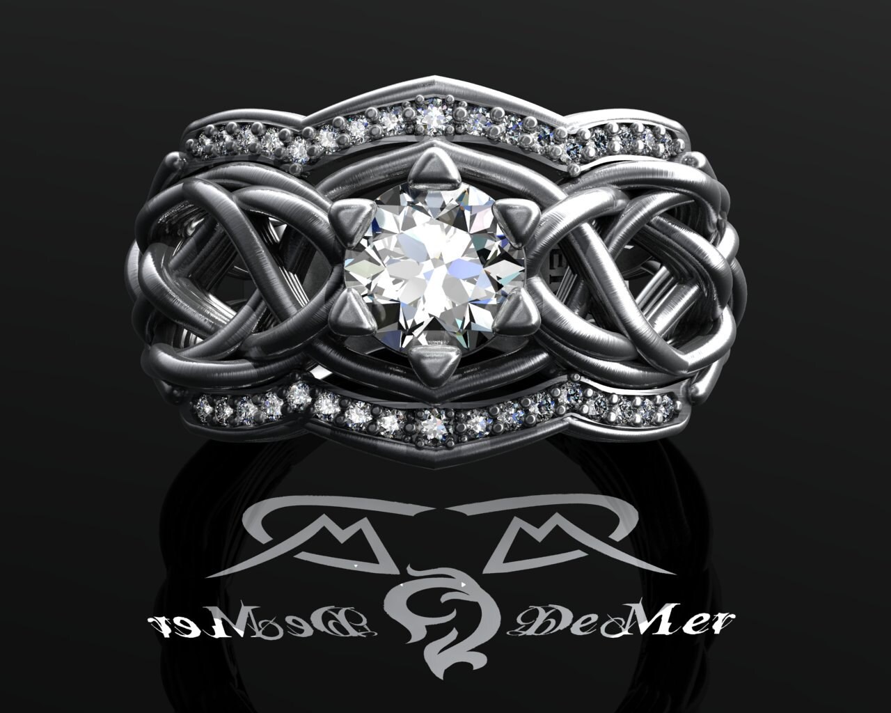 Unique Celtic Knotwork Elvish Engagement Ring. 1.00 Cttw Heavy