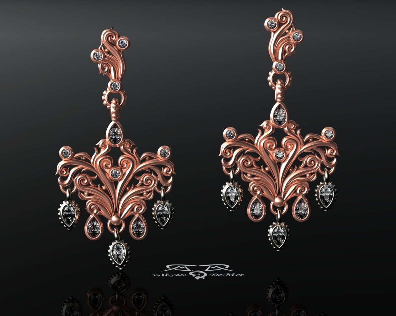 STUNNING Baroque 18kt scroll chandelier dangle earrings with | Etsy
